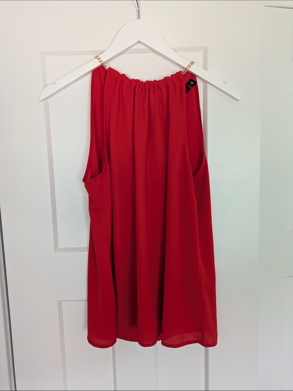 New York & Company Red Sleeveless Chain-Accent Dress